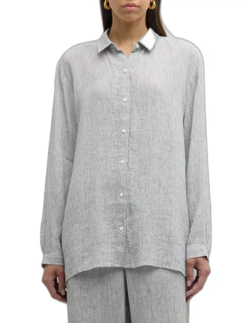 Petite Striped Button-Down Organic Linen Shirt