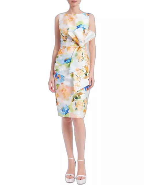 Bow-Front Floral-Print Midi Dres