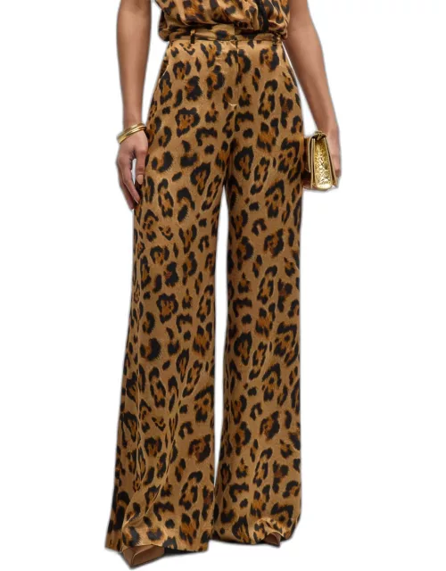 Pilar Leopard Silk Wide-Leg Pant