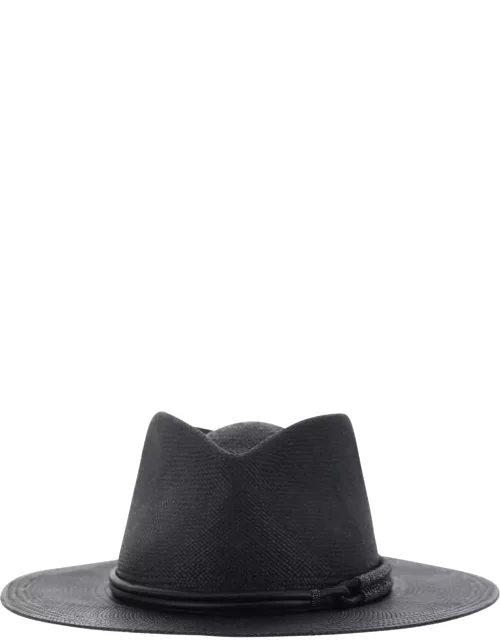 Brunello Cucinelli Straw Fedora With Leather Band And Necklace