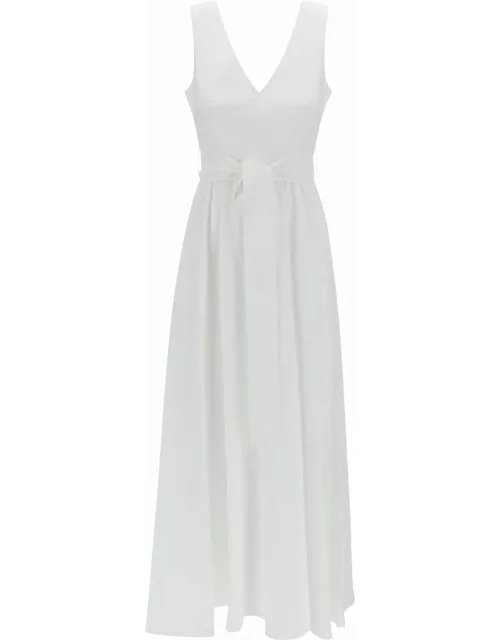 Parosh Long White Dress With Knot Detail In Cotton Woman