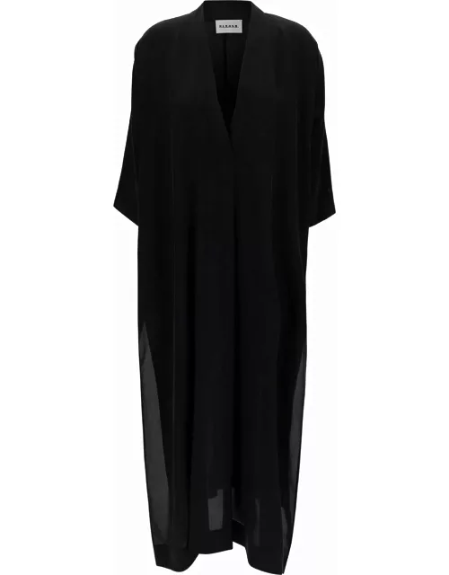 Parosh Maxi Black Loose Dress With V Neckline In Silk Woman