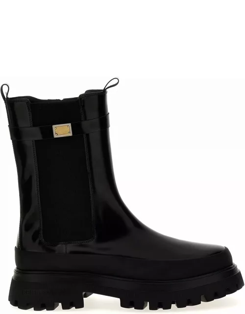 Dolce & Gabbana Logo Leather Ankle Boot