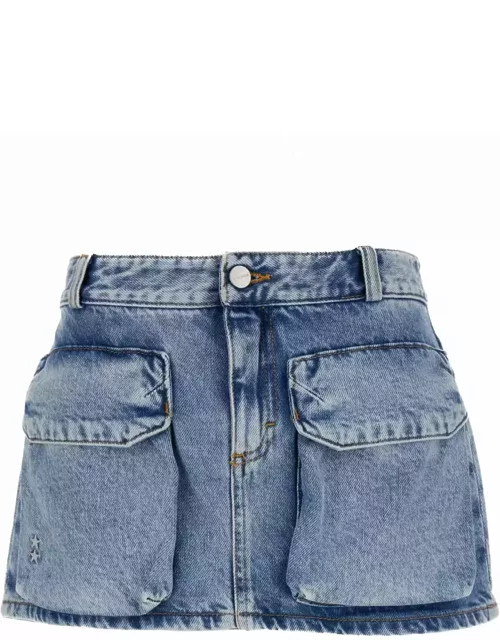 Icon Denim gio Mini Blue Skirt With Patch Pockets In Cotton Denim Woman