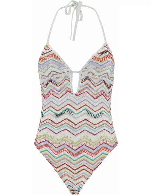Missoni Multicolor One-piece Swimsuit With Zigzag Motif And Cut-out In Viscose Blend Woman