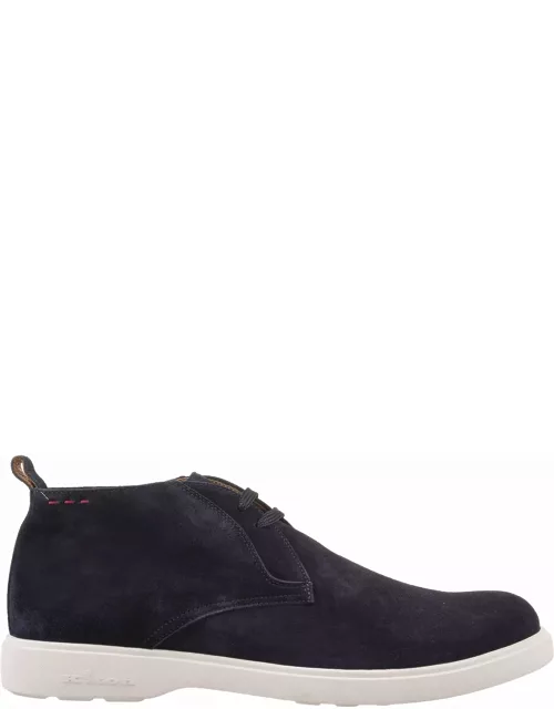 Kiton Blue Suede Laced Leather Ankle Boot