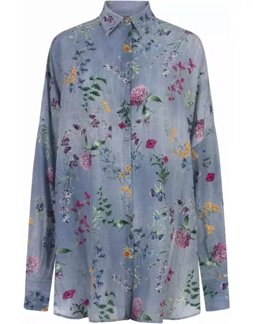Ermanno Scervino Silk Over Shirt With Floral Print