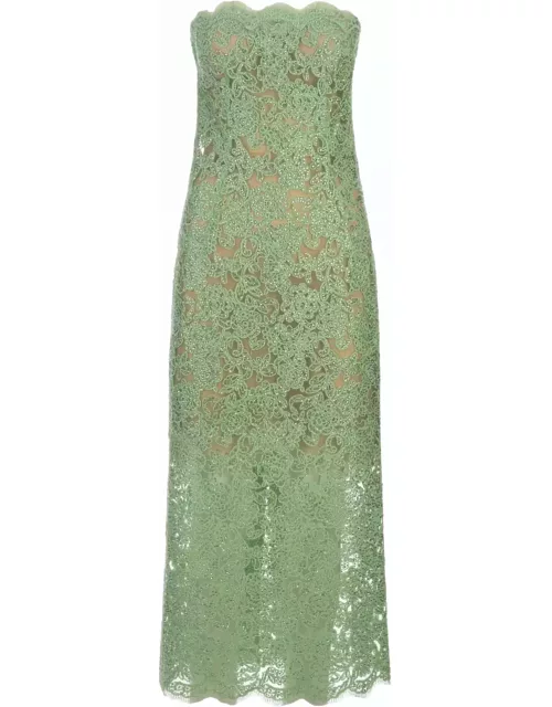 Ermanno Scervino Green Lace Longuette Dress With Micro Crystal