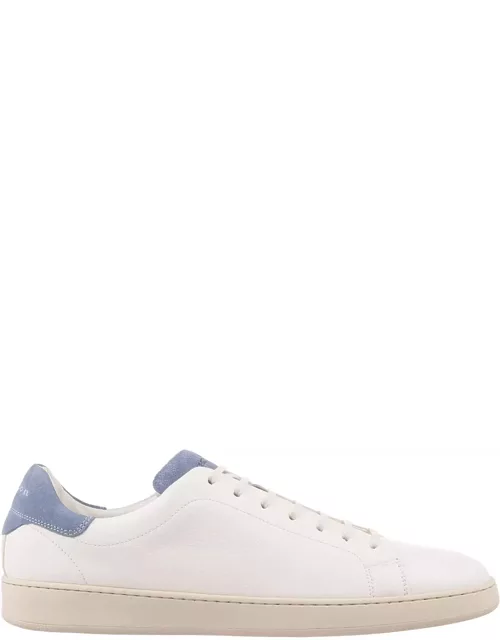 Kiton White Leather Sneakers With Light Blue Detail