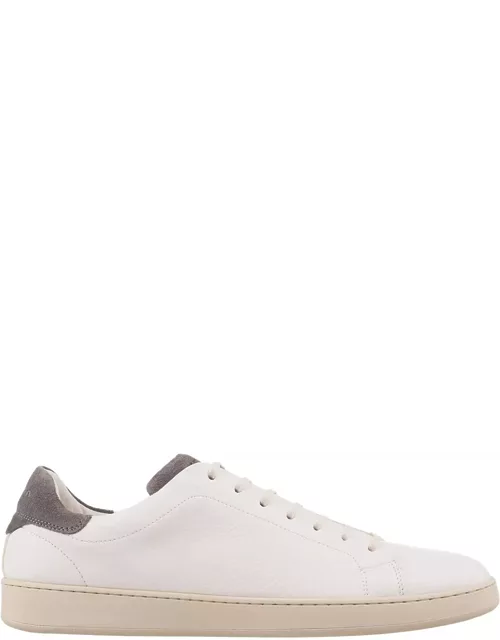 Kiton White Leather Sneakers With Taupe Detail