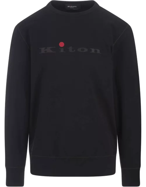 Kiton Black Crew Neck Sweatshirt With Logo