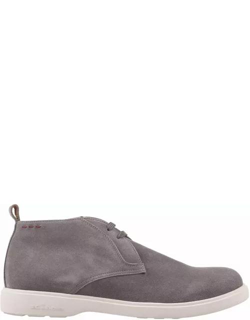 Kiton Grey Suede Laced Leather Ankle Boot