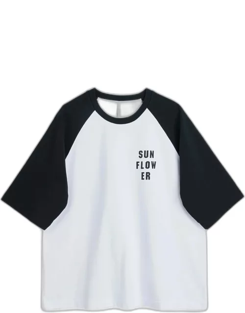 Sunflower #2040 White cotton raglans sleeves t-shirt with logo - Baseball Tee