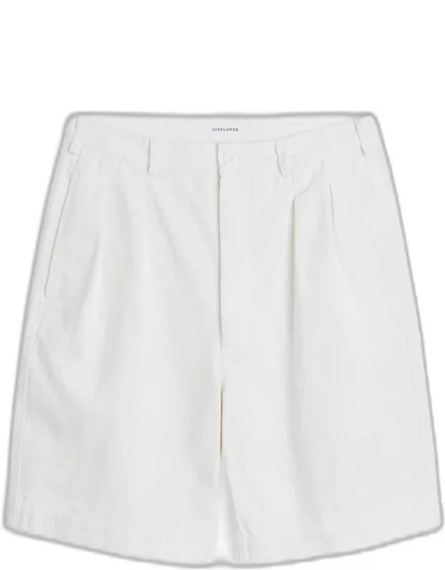 Sunflower #4134 Off white denim twill loose fit pleated shorts - Pleated Short