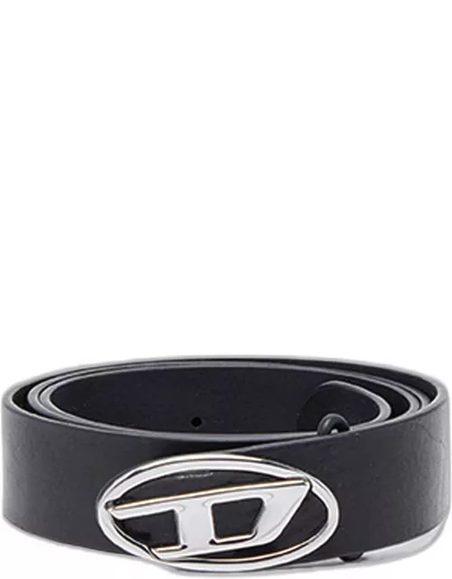 Diesel Oval D Logo B-1dr-layer Mat black and shiny black leather reversible belt - B-1dr Layer