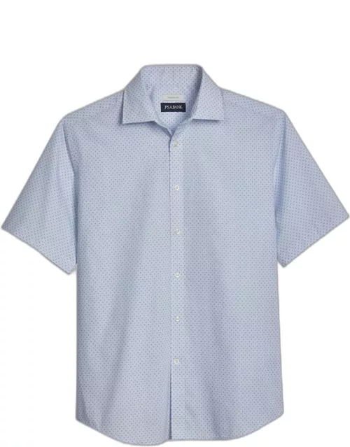 JoS. A. Bank Men's Comfort Stretch Tailored Fit Short Sleeve Casual Shirt, Blue, X Large