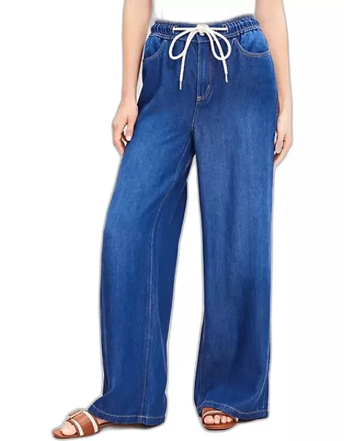 Loft Pull On High Rise Palazzo Jeans in Dark Wash
