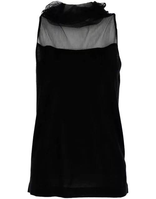 Fabiana Filippi High Neck Black Top In Silk & Cashmere Blend Woman
