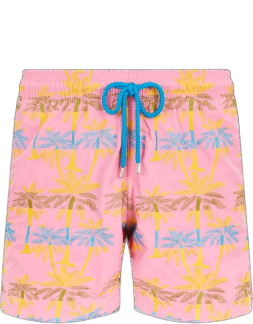 Men Swim Trunks Embroidered 1990 Striped Palms - Limited Edition - Swimming Trunk - Mistral - Pink