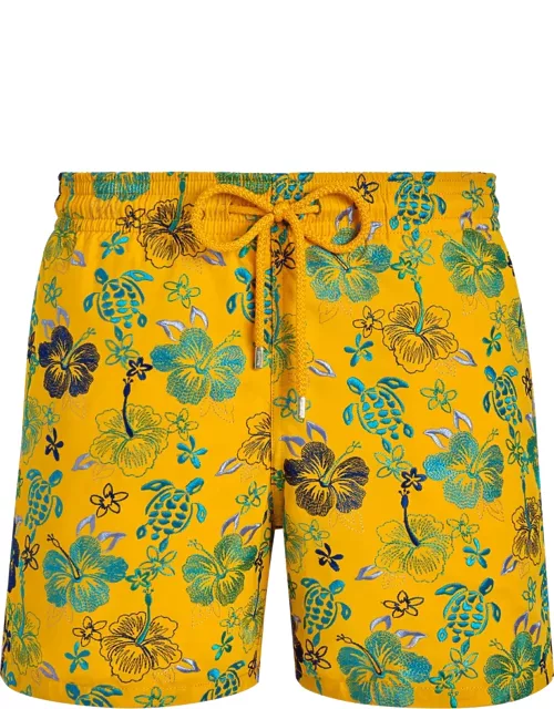 Men Swim Trunks Embroidered Tropical Turtles - Limited Edition - Swimming Trunk - Mistral - Yellow