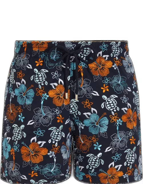 Men Swim Trunks Embroidered Tropical Turtles - Limited Edition - Swimming Trunk - Mistral - Blue