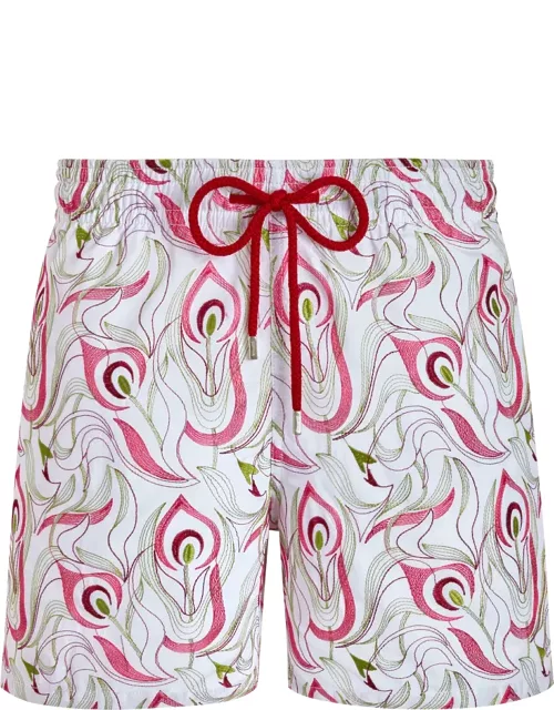 Men Swim Trunks Embroidered Camo Flowers - Limited Edition - Swimming Trunk - Mistral - White