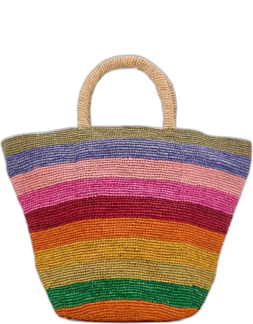 Manebi Striped Raffia Tote Bag Multicolor TU