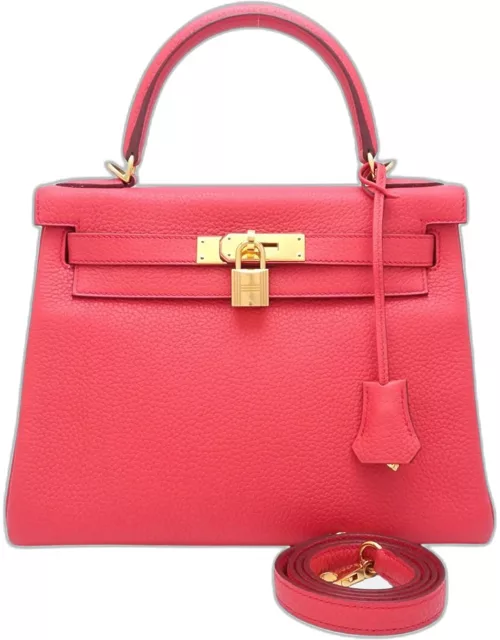 Hermes Red Taurillon Clemence Leather Kelly 28 Tote Bag