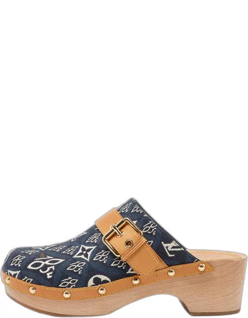 Louis Vuitton Navy Blue/Tan Printed Canvas and Leather Cottage Clog Mule