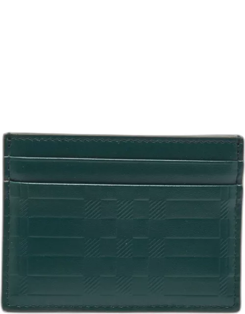 Burberry Dark Green Check Embossed Leather Sandon Card Holder