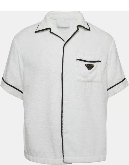 Prada White Terry Cotton Logo Detail Bowling Shirt