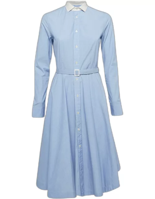 Polo Ralph Lauren Blue Cotton Button Front Belted Dress