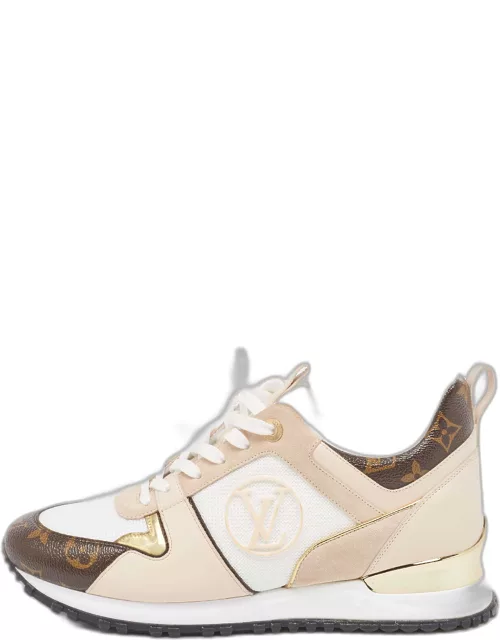 Louis Vuitton White/Brown Mesh and Monogram Canvas Run Away Sneaker
