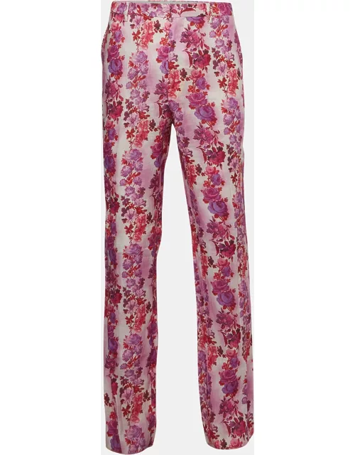 Etro Pink Floral Print Linen Straight Fit Pants