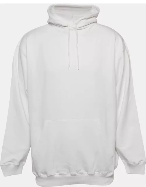 Balenciaga White Logo Print Cotton Hooded Sweatshirt
