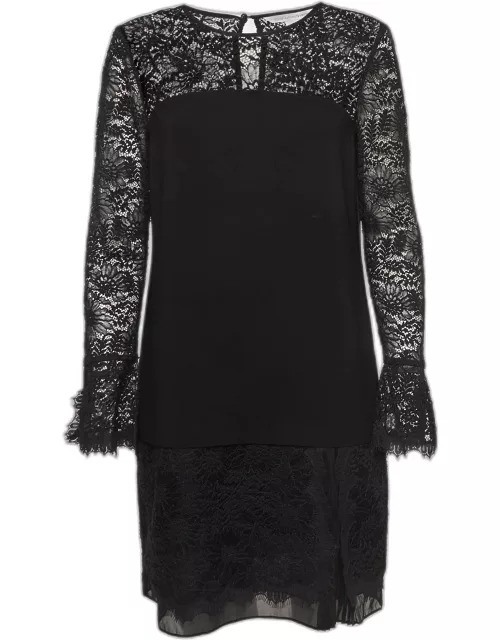 Diane Von Furstenberg Black Lavana Lace and Crepe Drop Waist Dress