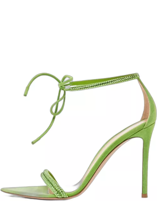 Gianvito Rossi Green Suede Crystal Embellished Montecarlo Sandal
