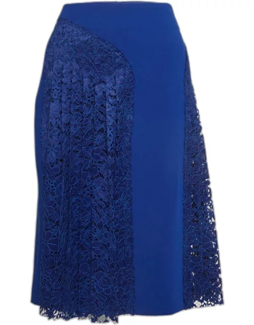 Joseph Blue Pleated Lace and Stretch Crepe Pencil Skirt