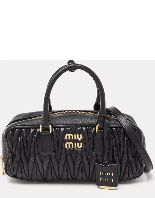 Miu Miu Black Matelassé Leather Top Zip Satche