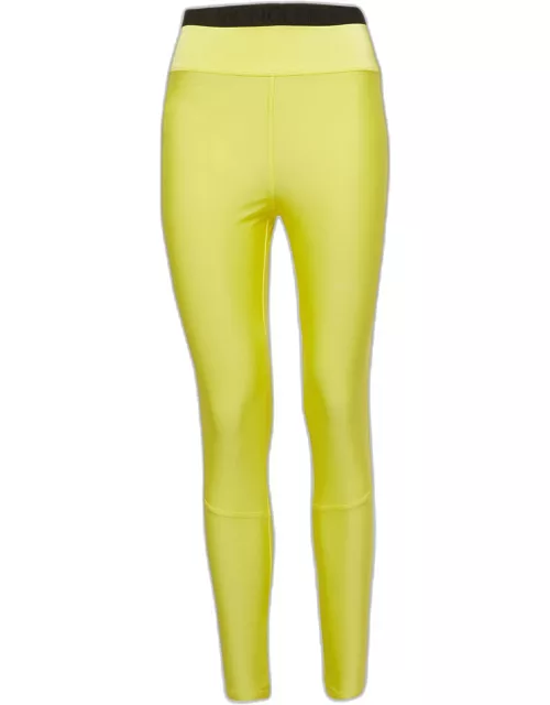 Moncler Fluorescent Yellow Logo Embossed Lycra Leggings