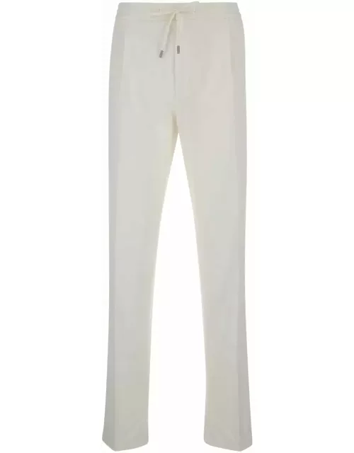Lardini White Drawstring Tapered Trousers In Cotton Blend Man