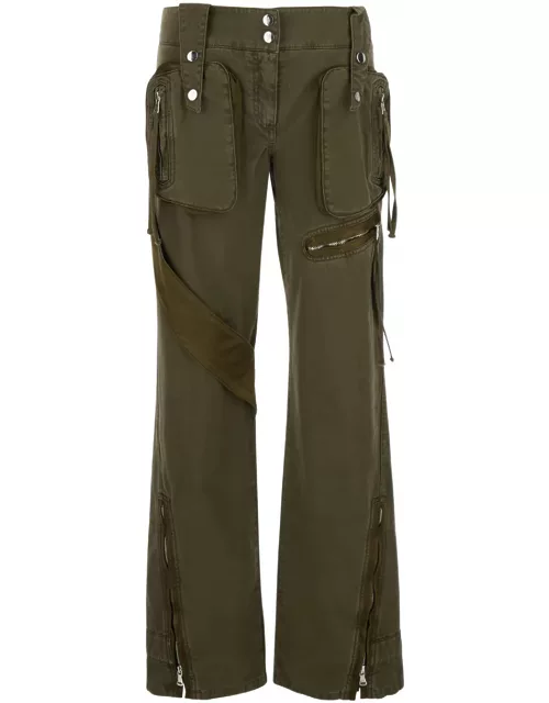 Blumarine Cargo Trousers With Satin Inserts Military Green In Cotton Woman
