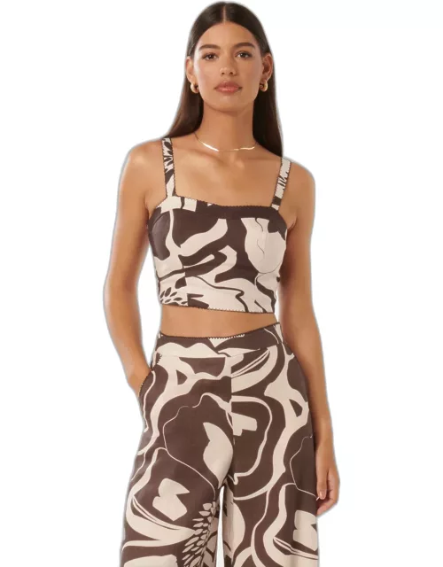 Forever New Women's Patricia Printed Linen Top in Brown Dunstan Abstract Co-ord