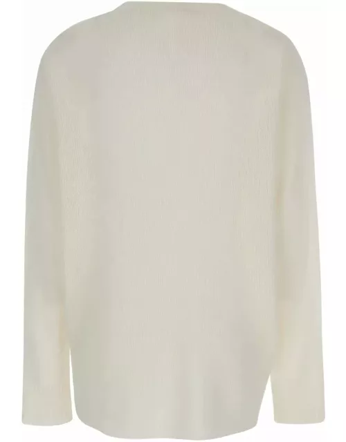 Fabiana Filippi White V-neck Sweater In Cashmere Woman