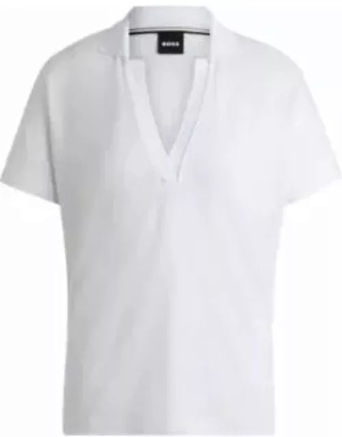 Linen-blend top with Johnny collar- White Women's Casual Top