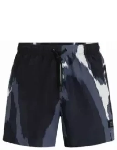 Seasonal-print quick-dry swim shorts with metallic logo- Black Men's Swim Short