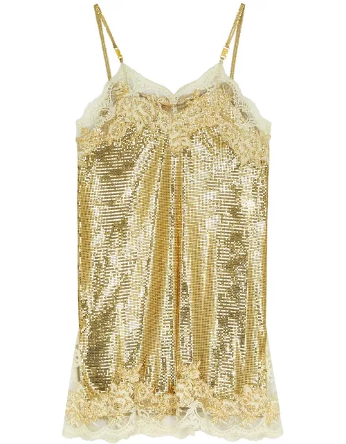 Rabanne Lace-trimmed Chainmail Mini Dress - Gold - 34 (UK6 / XS)