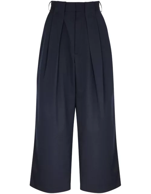 Meryll Rogge Pleated Wide-leg Twill Trousers - Navy - M (UK12 / M)