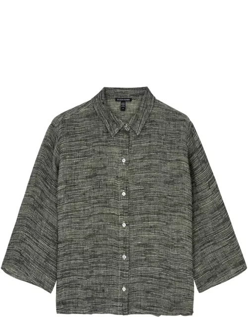 Eileen Fisher Jacquard Linen-blend Shirt - Black - L (UK 18-20 / XL)