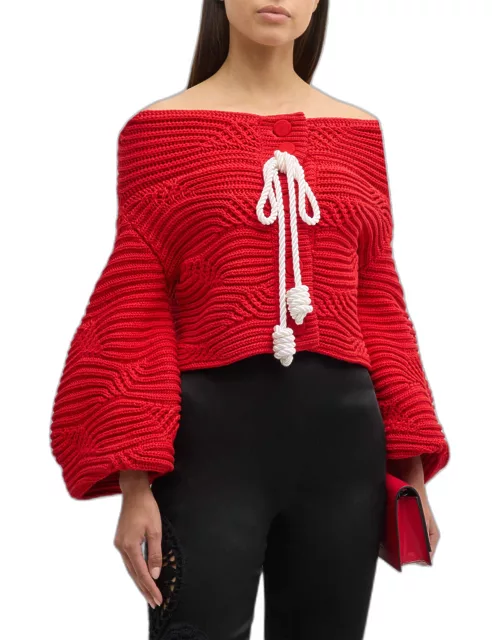 Magalie Cable-Knit Off-The-Shoulder Cardigan